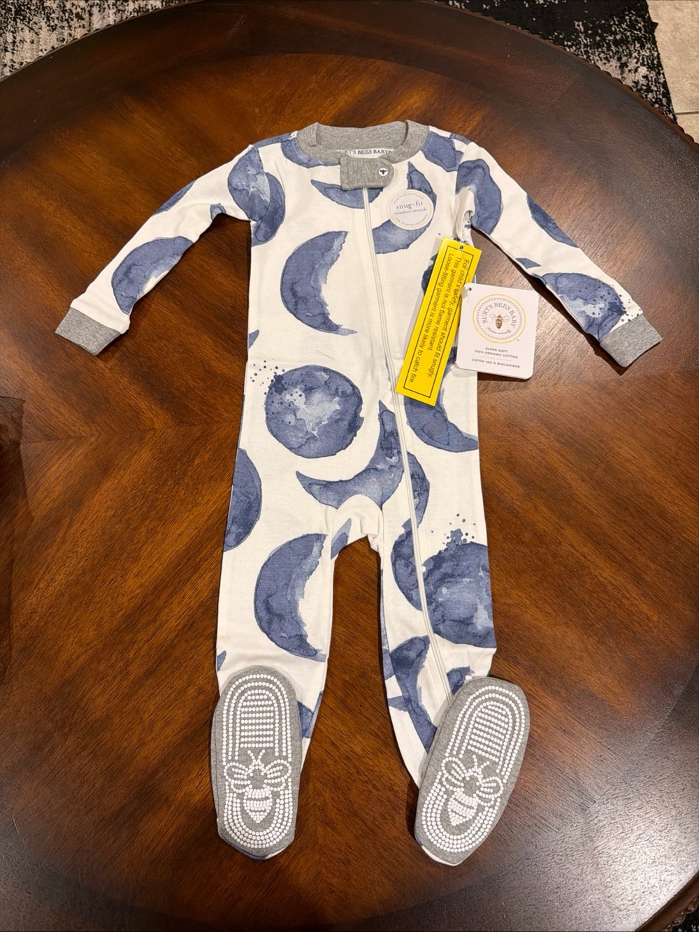 Burt's Bees 12 months blue hello moon Baby Pajamas sleeper zip up footie NWT